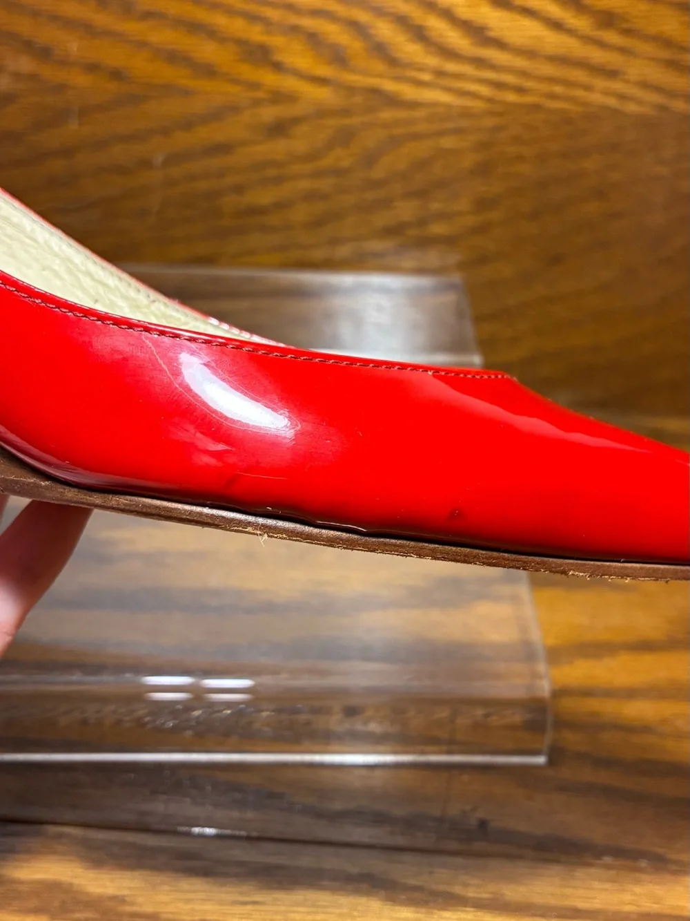 Boutique 58 Red Patent Leather Stacked Wedge Heels Made in Brazil Size 8